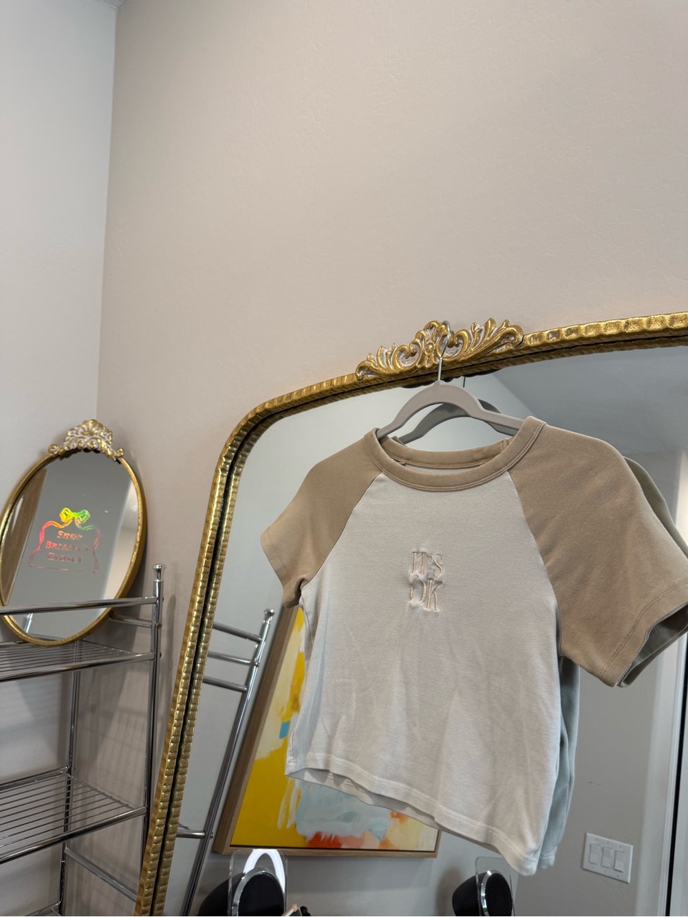 Cream and Tan Raglan Baby Tee